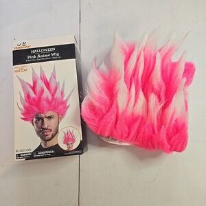 Halloween Pink Anime Wig Pink Spikey Anime Halloween Wig Costume Accessory NEW